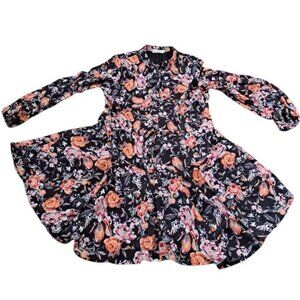 Clarisbelle  Floral Dress Balloon Sleeve Button Up Tie Waist Size Medium